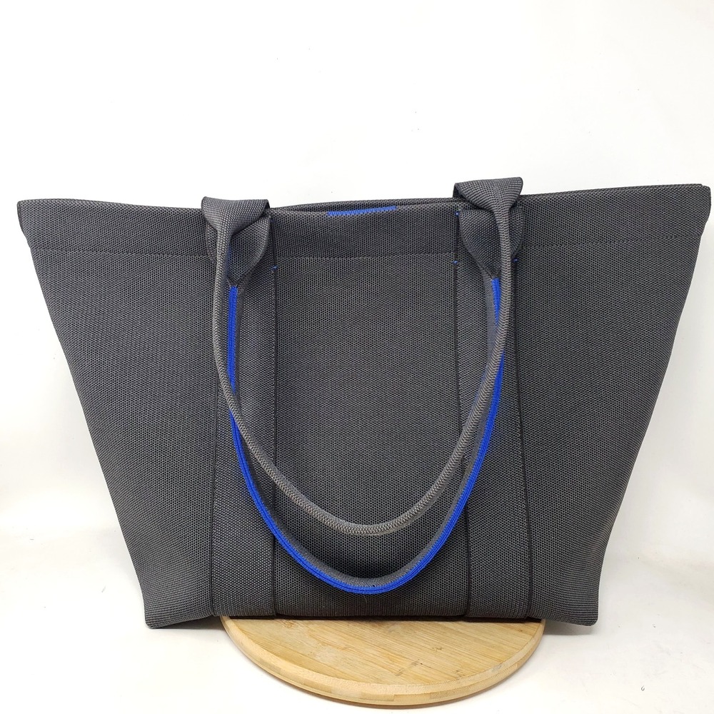 Rothy's The Essential Tote Dark Grey Blue Trim Large Beach Work Office Bag
